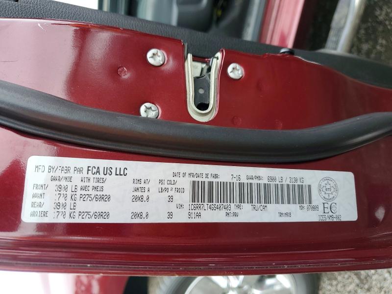 65190126 :رقم المزاد ، 1C6RR7LT4GS407403 vin ، 2016 Ram 1500 مزاد بيع