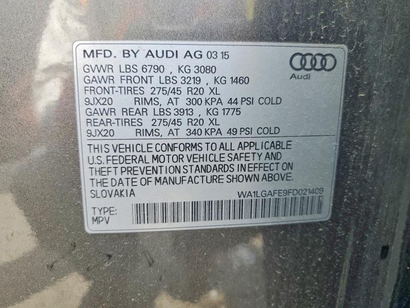67163756 :رقم المزاد ، WA1LGAFE9FD021409 vin ، 2015 Audi Q7 مزاد بيع