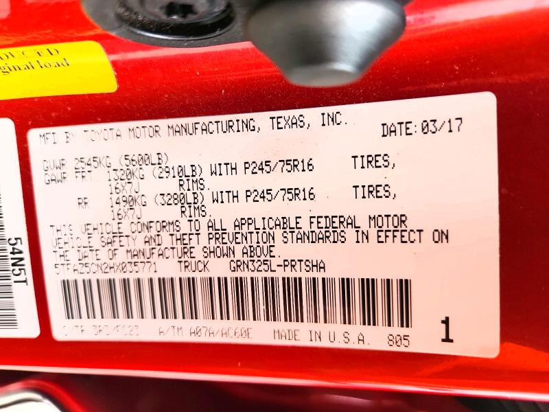 2017 Toyota Tacoma მანქანა იყიდება აუქციონზე, vin: 5TFAZ5CN2HX035771, აუქციონის ნომერი: 65603416
