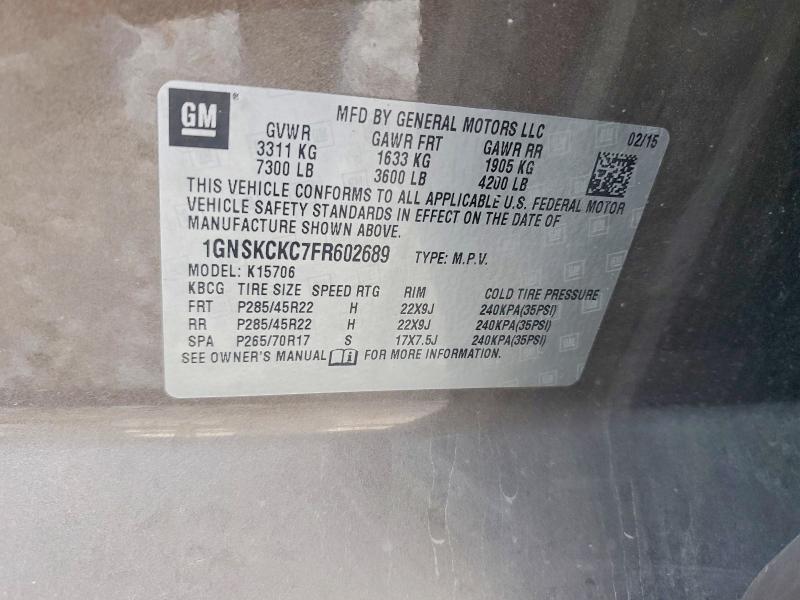 Aukcja sprzedaży 2015 Chevrolet Tahoe, vin: 1GNSKCKC7FR602689, numer aukcji: 63472836