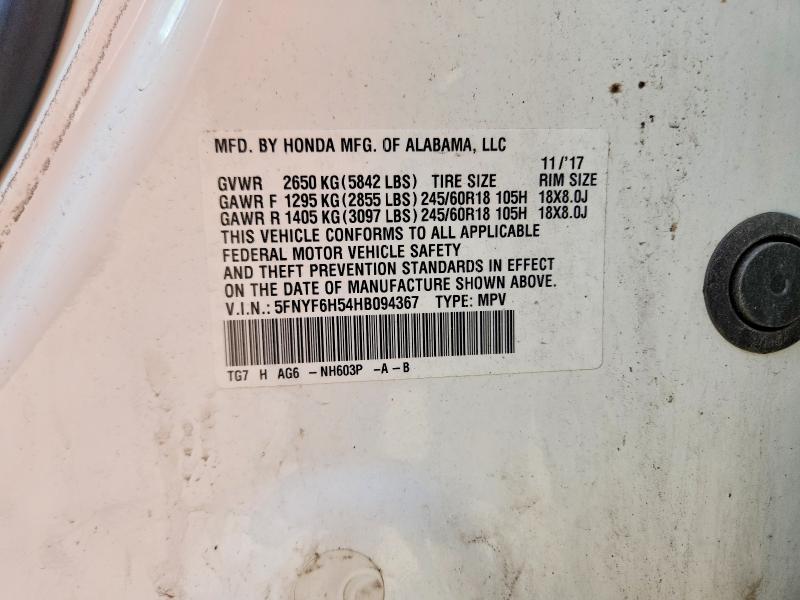 2017 Honda Pilot მანქანა იყიდება აუქციონზე, vin: 5FNYF6H54HB094367, აუქციონის ნომერი: 65181376