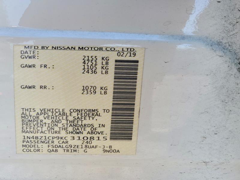 Aukcja sprzedaży 2019 Nissan Leaf, vin: 1N4BZ1CP9KC310815, numer aukcji: 63900326
