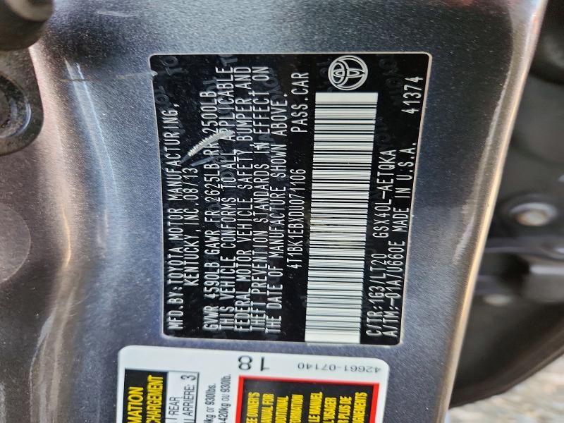 66256616 :رقم المزاد ، 4T1BK1EBXDU071106 vin ، 2013 Toyota Avalon مزاد بيع