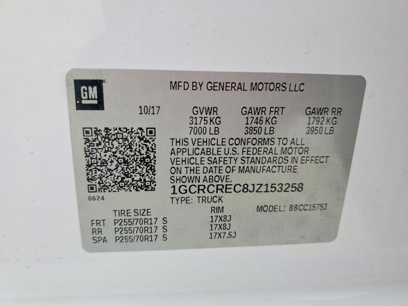 63905496 :رقم المزاد ، 1GCRCREC8JZ153258 vin ، 2018 Chevrolet Silverado مزاد بيع