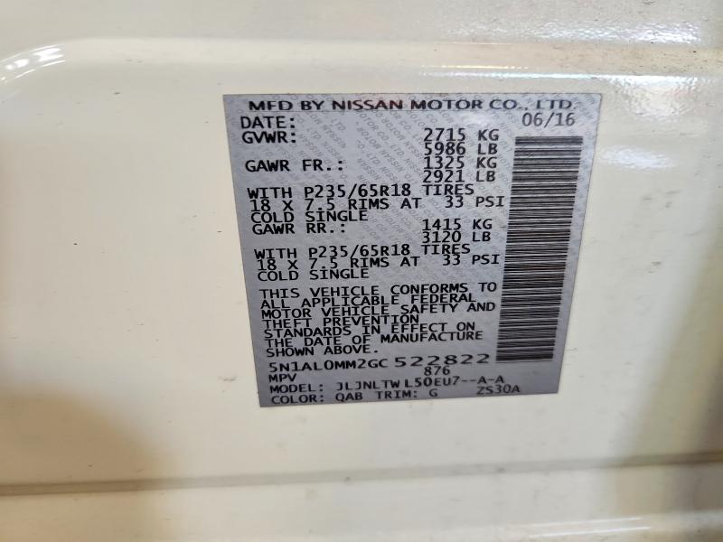 Aukcja sprzedaży 2016 Infiniti Qx60, vin: 5N1AL0MM2GC522822, numer aukcji: 63823156