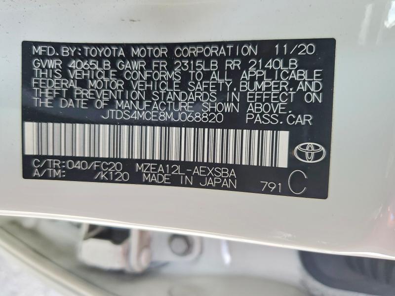 Продажа на аукционе авто 2021 Toyota Corolla, vin: JTDS4MCE8MJ068820, номер лота: 64032376