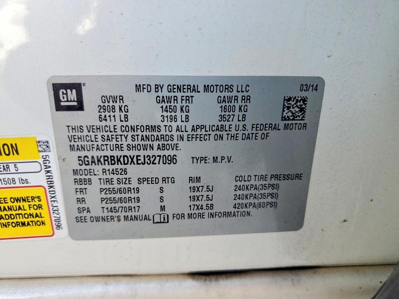 2014 Buick Enclave მანქანა იყიდება აუქციონზე, vin: 5GAKRBKDXEJ327096, აუქციონის ნომერი: 65196376