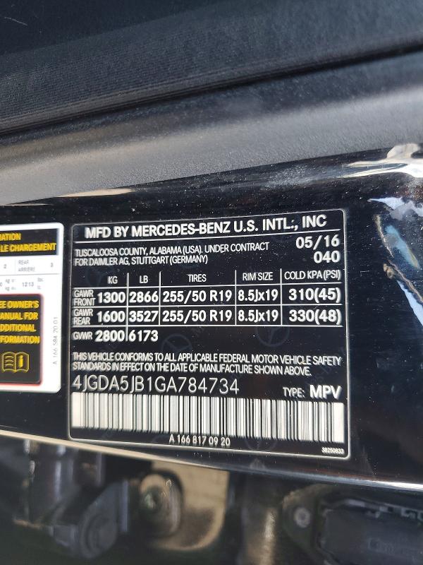 Aukcja sprzedaży 2016 Mercedes-benz Gle, vin: 4JGDA5JB1GA784734, numer aukcji: 65598466