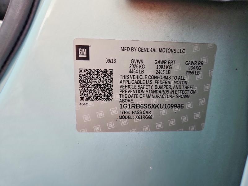 Aukcja sprzedaży 2019 Chevrolet Volt, vin: 1G1RB6S5XKU109986, numer aukcji: 65452146