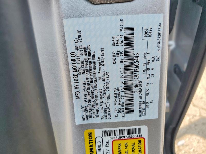 Продаж на аукціоні авто 2018 Lincoln Mkz, vin: 3LN6L5C97JR605445, номер лоту: 66103726