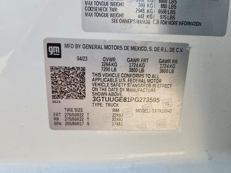 66365896 :رقم المزاد ، 3GTUUGE81PG273595 vin ، 2023 Gmc Sierra مزاد بيع