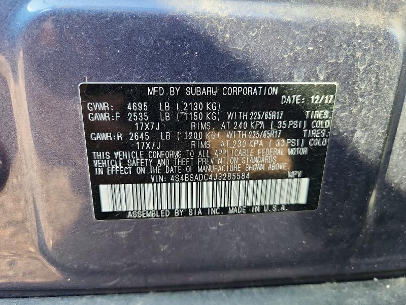 Aukcja sprzedaży 2018 Subaru Outback, vin: 4S4BSADC4J3285584, numer aukcji: 65679336