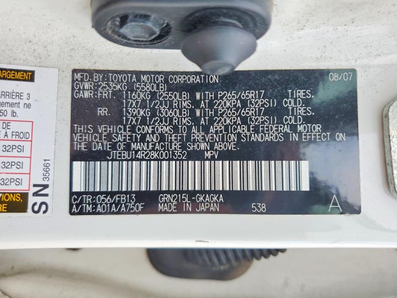 Продажа на аукционе авто 2008 Toyota 4runner, vin: JTEBU14R28K001352, номер лота: 64644016