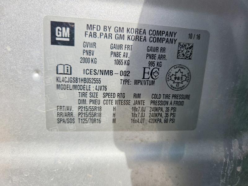 66995476 :رقم المزاد ، KL4CJGSB1HB052555 vin ، 2017 Buick Encore مزاد بيع