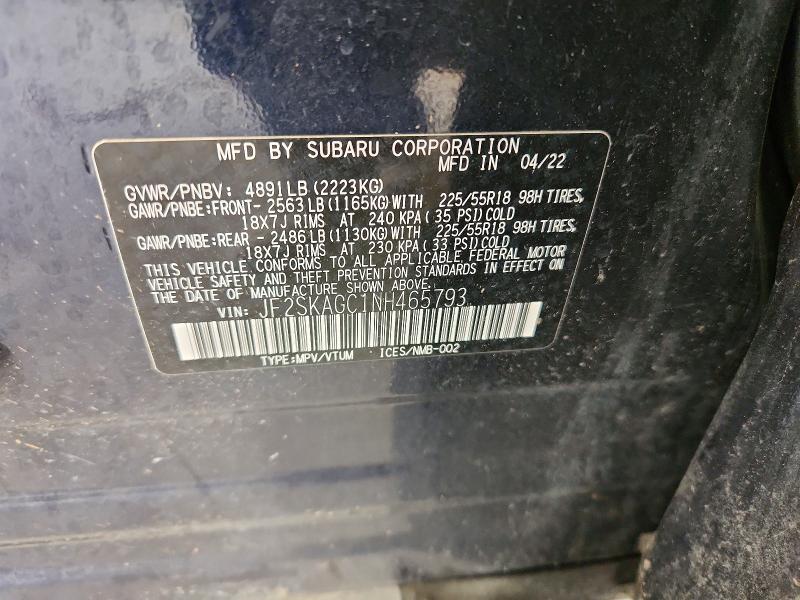 65895576 :رقم المزاد ، JF2SKAGC1NH465793 vin ، 2022 Subaru Forester مزاد بيع