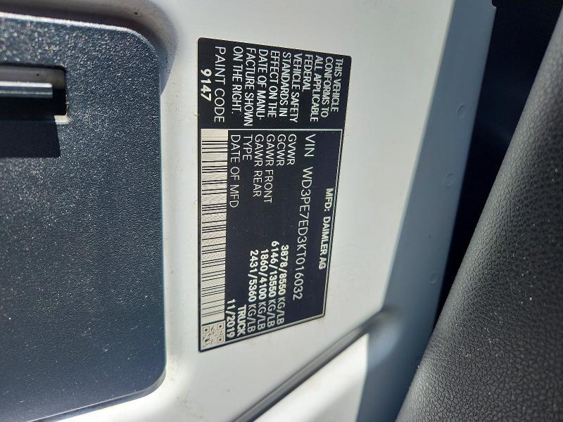 2019 Mercedes-benz Sprinter მანქანა იყიდება აუქციონზე, vin: WD3PE7ED3KT016032, აუქციონის ნომერი: 63488906