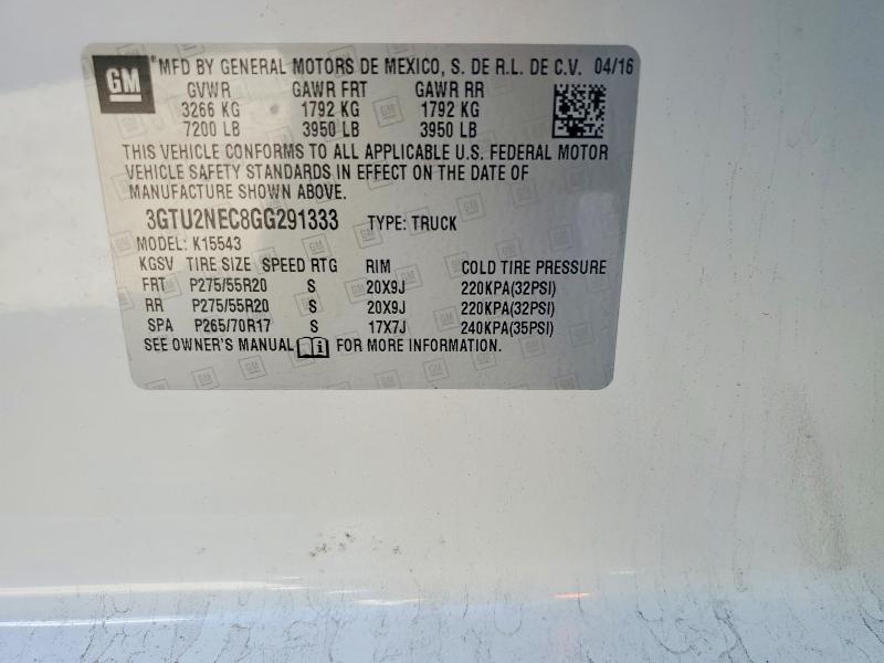 64680956 :رقم المزاد ، 3GTU2NEC8GG291333 vin ، 2016 Gmc Sierra مزاد بيع