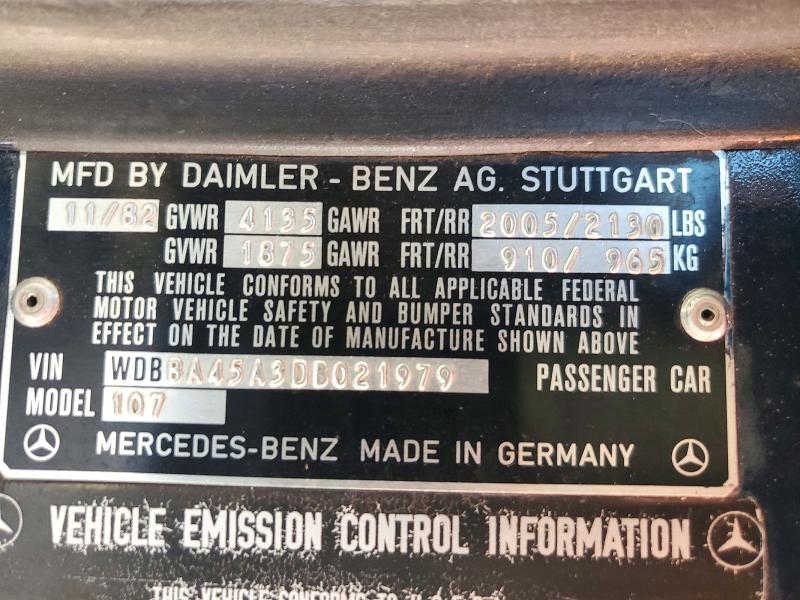 1983 Mercedes-benz 380 მანქანა იყიდება აუქციონზე, vin: WDBBA45A3DB021979, აუქციონის ნომერი: 60937466