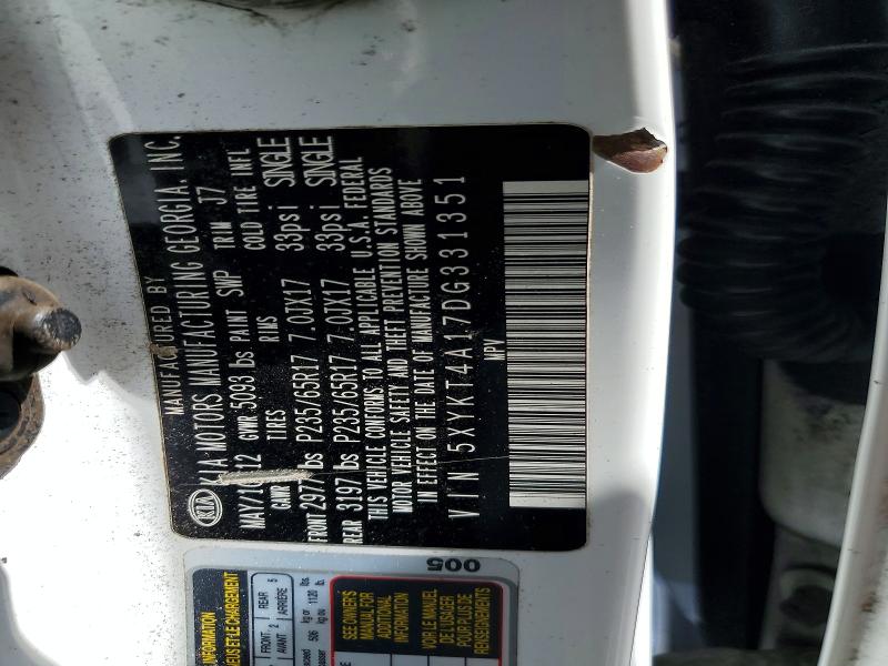 64122886 :رقم المزاد ، 5XYKT4A17DG331351 vin ، 2013 Kia Sorento مزاد بيع