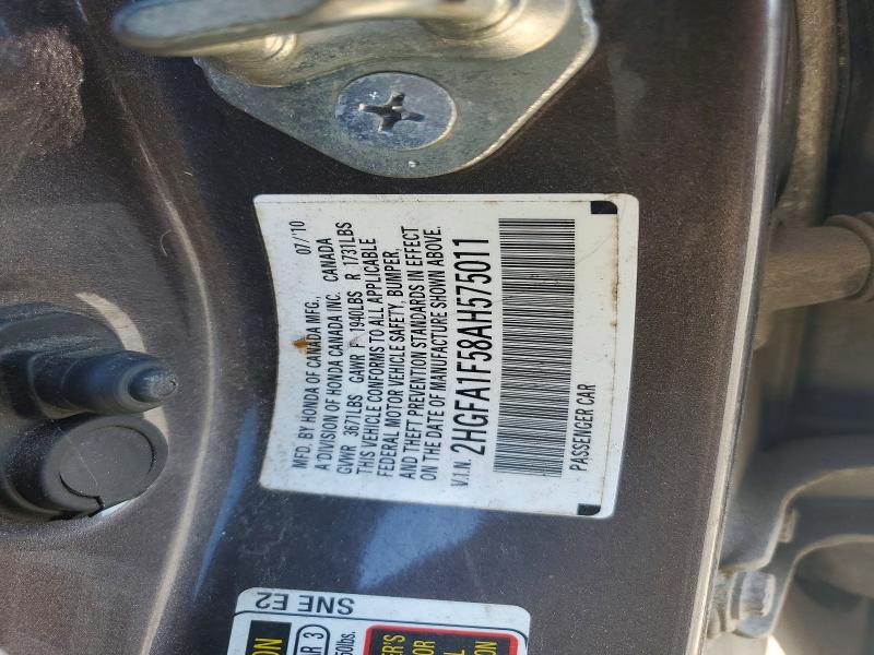 Aukcja sprzedaży 2010 Honda Civic, vin: 2HGFA1F58AH575011, numer aukcji: 65112236