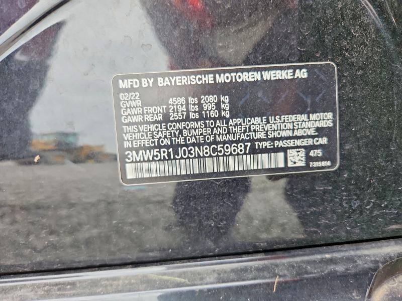 Aukcja sprzedaży 2022 Bmw 330i, vin: 3MW5R1J03N8C59687, numer aukcji: 64815646