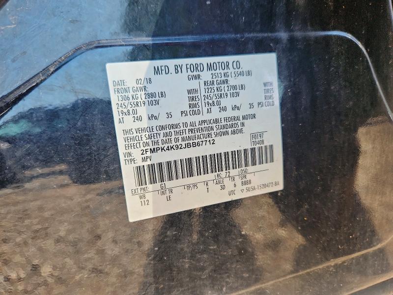 63848326 :رقم المزاد ، 2FMPK4K92JBB67712 vin ، 2018 Ford Edge مزاد بيع