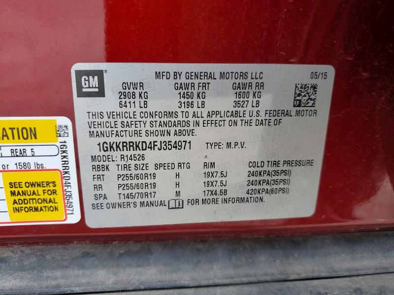 Aukcja sprzedaży 2015 Gmc Acadia, vin: 1GKKRRKD4FJ354971, numer aukcji: 66475556