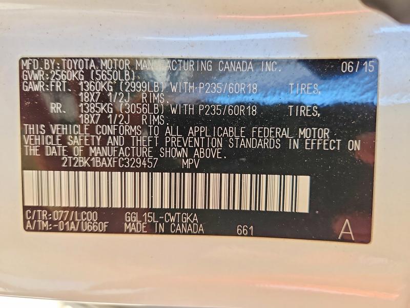 Aukcja sprzedaży 2015 Lexus Rx 350, vin: 2T2BK1BAXFC329457, numer aukcji: 64637976