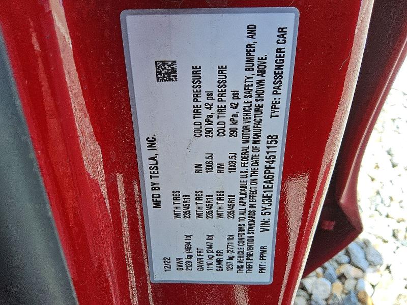 Aukcja sprzedaży 2023 Tesla Model 3, vin: 5YJ3E1EA6PF451158, numer aukcji: 64217286
