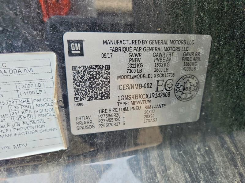 Aukcja sprzedaży 2018 Chevrolet Tahoe, vin: 1GNSKBKCXJR142608, numer aukcji: 64558366