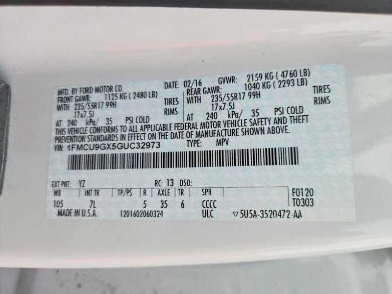 Продажа на аукционе авто 2016 Ford Escape, vin: 1FMCU9GX5GUC32973, номер лота: 64240876
