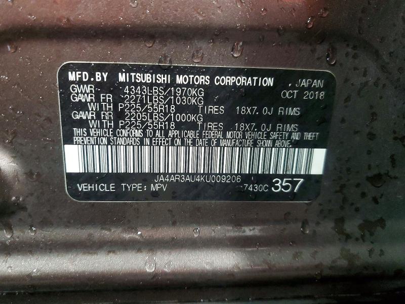 64299456 :رقم المزاد ، JA4AR3AU4KU009206 vin ، 2019 Mitsubishi Outlander Sport مزاد بيع