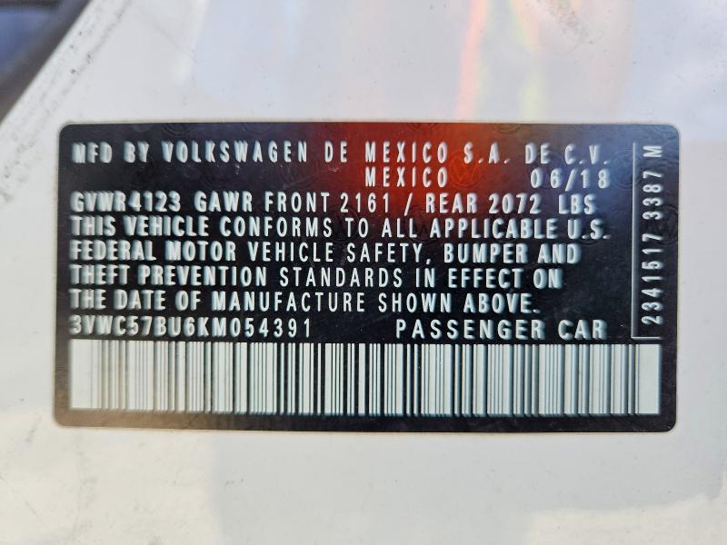 Продаж на аукціоні авто 2019 Volkswagen Jetta, vin: 3VWC57BU6KM054391, номер лоту: 65158796