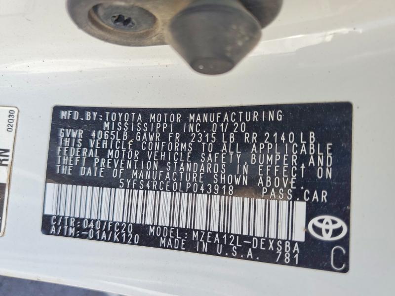 Auction sale of the 2020 Toyota Corolla, vin: 5YFS4RCE0LP043918, lot number: 63845736