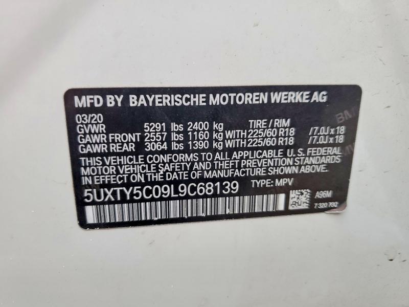 2020 Bmw X3 მანქანა იყიდება აუქციონზე, vin: 5UXTY5C09L9C68139, აუქციონის ნომერი: 64483156