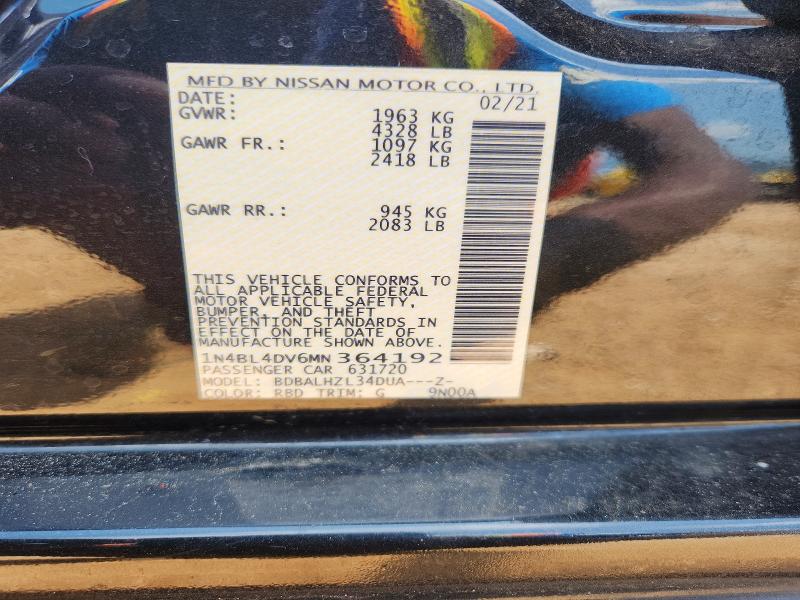 Aukcja sprzedaży 2021 Nissan Altima, vin: 1N4BL4DV6MN364192, numer aukcji: 65186776