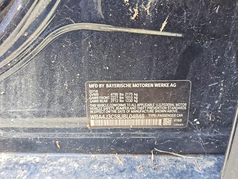 63928176 :رقم المزاد ، WBA4J3C58JBL04848 vin ، 2018 Bmw 430xi مزاد بيع