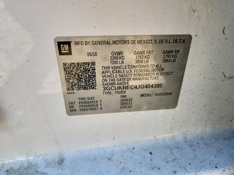 Продажа на аукционе авто 2018 Chevrolet Silverado, vin: 3GCUKREC4JG404385, номер лота: 66695946