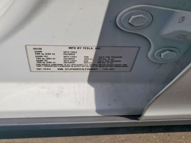 Продажа на аукционе авто 2020 Tesla Model Y, vin: 5YJYGDEE3LF008657, номер лота: 65333346