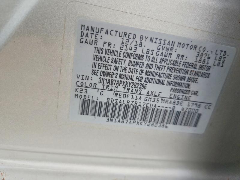 63967166 :رقم المزاد ، 3N1AB7APXKY282386 vin ، 2019 Nissan Sentra مزاد بيع