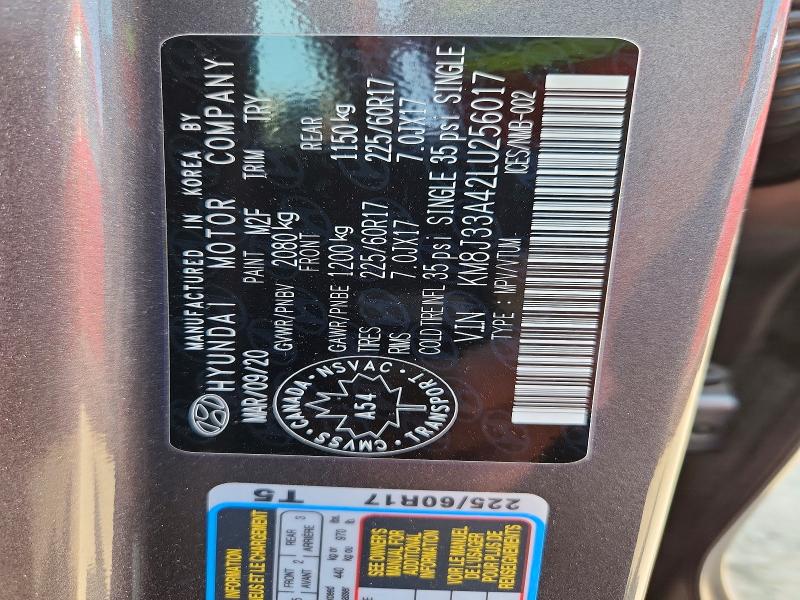 64602316 :رقم المزاد ، KM8J33A42LU256017 vin ، 2020 Hyundai Tucson مزاد بيع