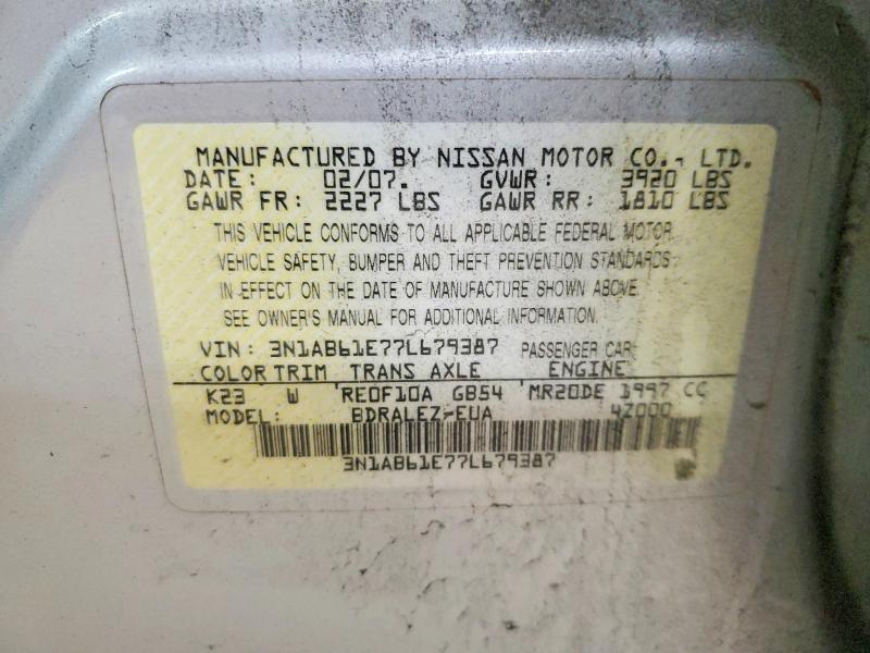 Продаж на аукціоні авто 2007 Nissan Sentra, vin: 3N1AB61E77L679387, номер лоту: 65190226