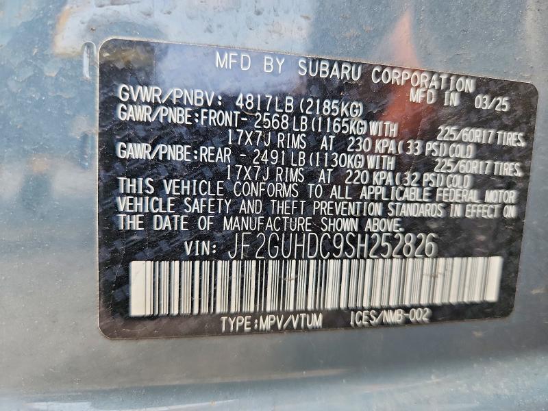 Aukcja sprzedaży 2025 Subaru Crosstrek, vin: JF2GUHDC9SH252826, numer aukcji: 64476566