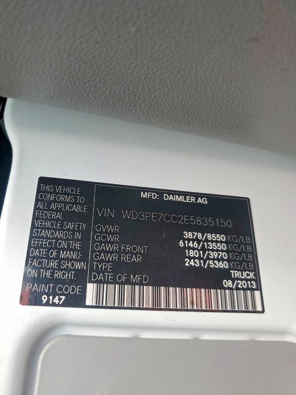 Aukcja sprzedaży 2014 Mercedes-benz Sprinter, vin: WD3PE7CC2E5835150, numer aukcji: 63884046