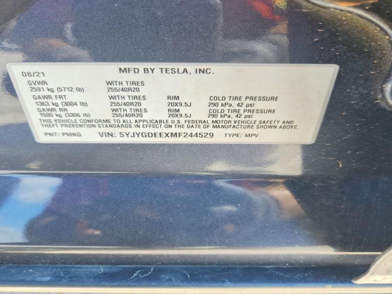 Продаж на аукціоні авто 2021 Tesla Model Y, vin: 5YJYGDEEXMF244529, номер лоту: 63821466