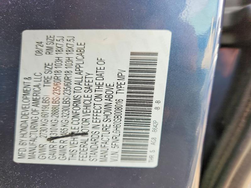 64715516 :رقم المزاد ، 5FNRL6H60SB008016 vin ، 2025 Honda Odyssey مزاد بيع