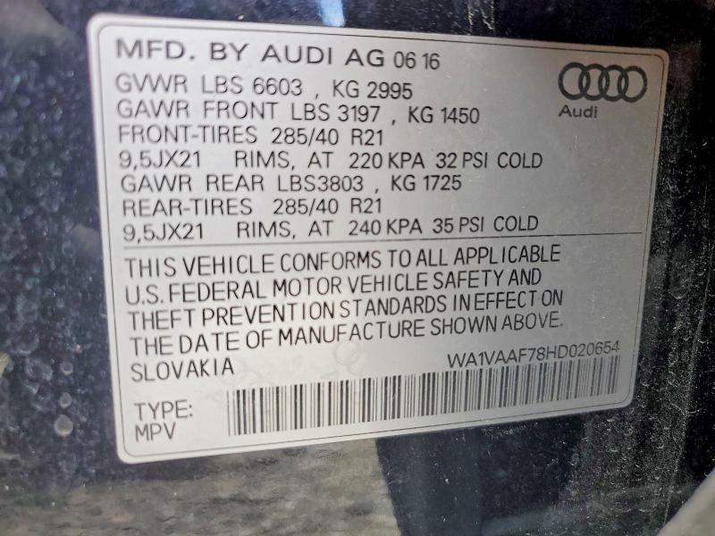 Продаж на аукціоні авто 2017 Audi Q7, vin: WA1VAAF78HD020654, номер лоту: 64288886