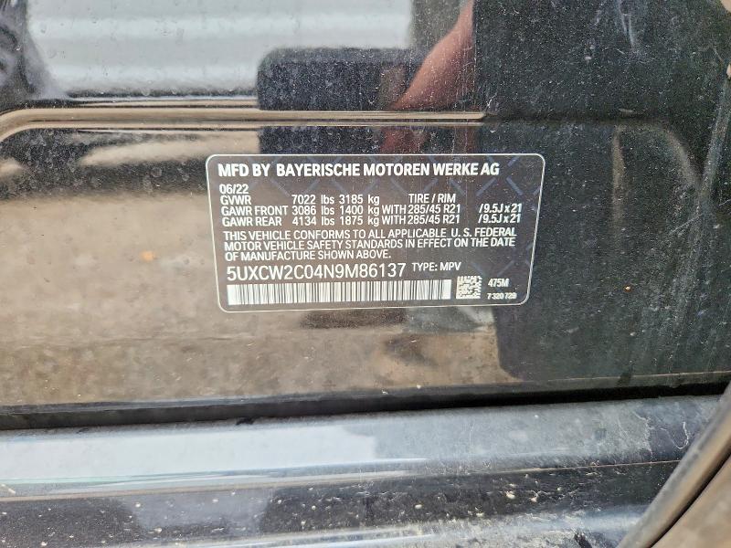 64479836 :رقم المزاد ، 5UXCW2C04N9M86137 vin ، 2022 Bmw X7 مزاد بيع