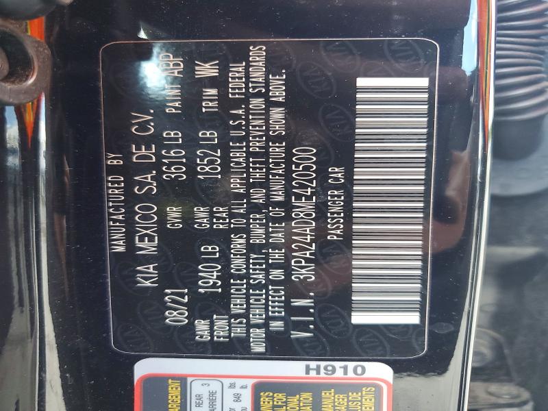 65740336 :رقم المزاد ، 3KPA24AD8ME420500 vin ، 2021 Kia Rio مزاد بيع