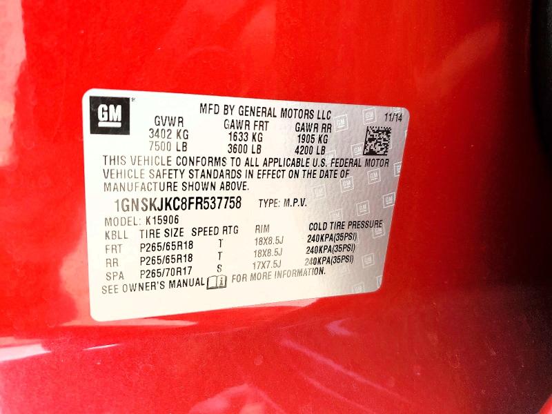 Продажа на аукционе авто 2015 Chevrolet Suburban, vin: 1GNSKJKC8FR537758, номер лота: 64473446